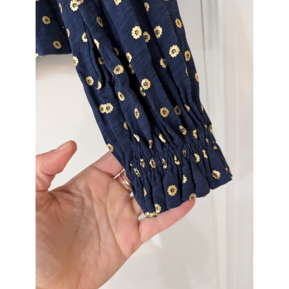 Boden Foil Floral Dot Cotton Cardigan Top V-Neck US 8 navy blue lightweight - Picture 5 of 8